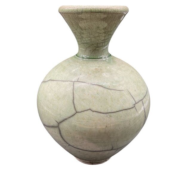 Raku Green Hand Turned Vase Signed By Romans 2021 - Picture 3 of 7